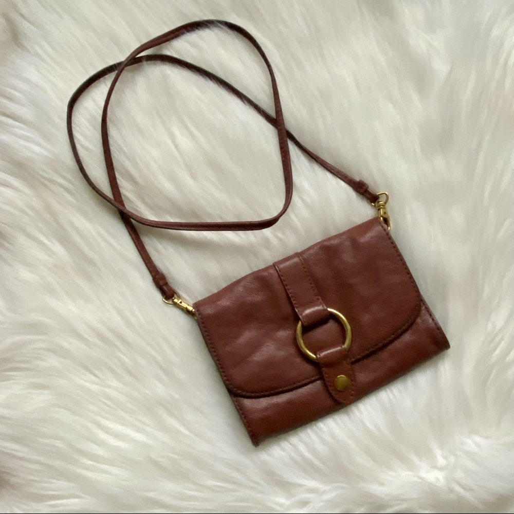 FRYE Ring Crossbody Purse Handbag Brown Leather